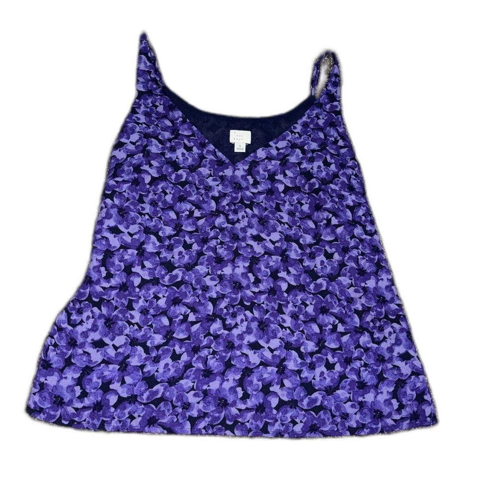 A New Day Purple Floral Sleeveless Swing Tank Top Small